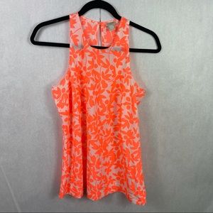 J Crew Orange Floral Tank Top Size 4 Keyhole Back